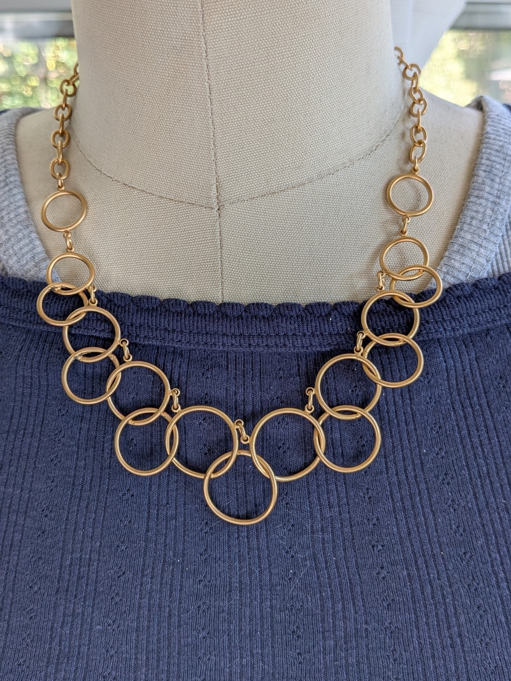 Premier Designs Matte Gold Interlocking Circle Statement Bib Necklace